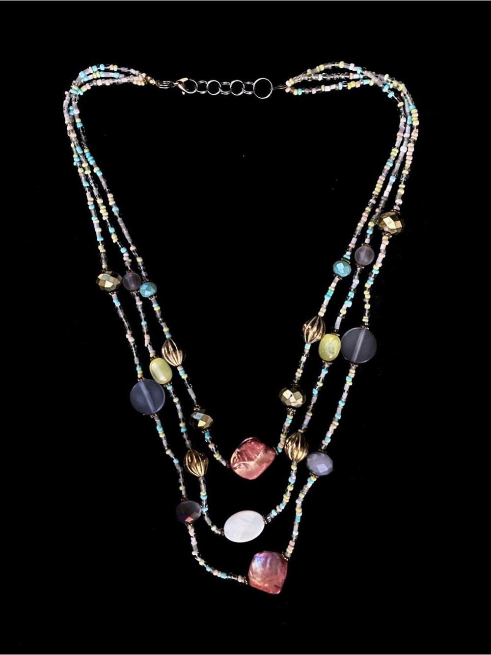 Pastel Multi-Strand Seed Bead + Mixed Gemstone Chip Necklace